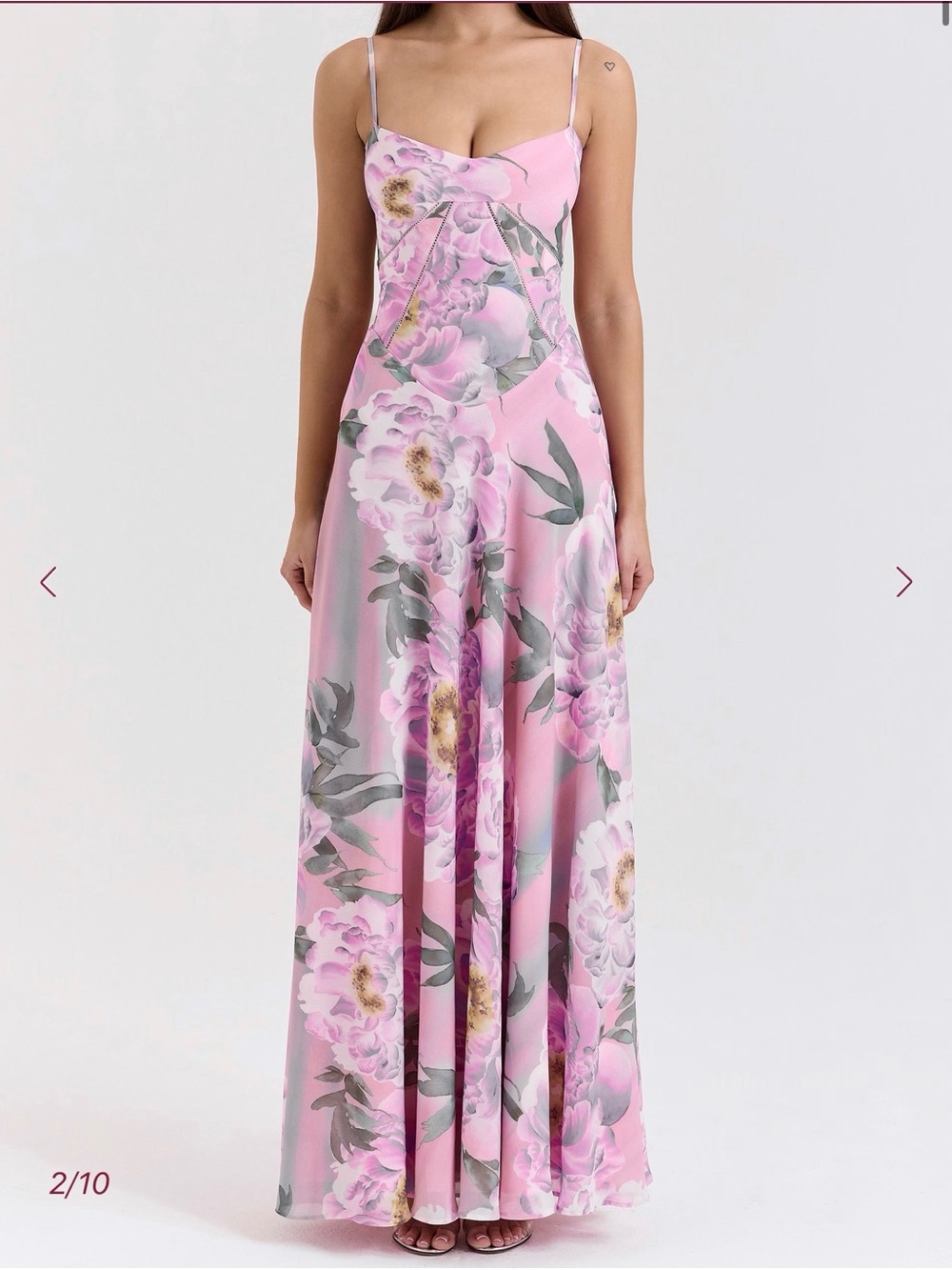“Seren” Floral Pink Maxi Slip Dress with Lace Back